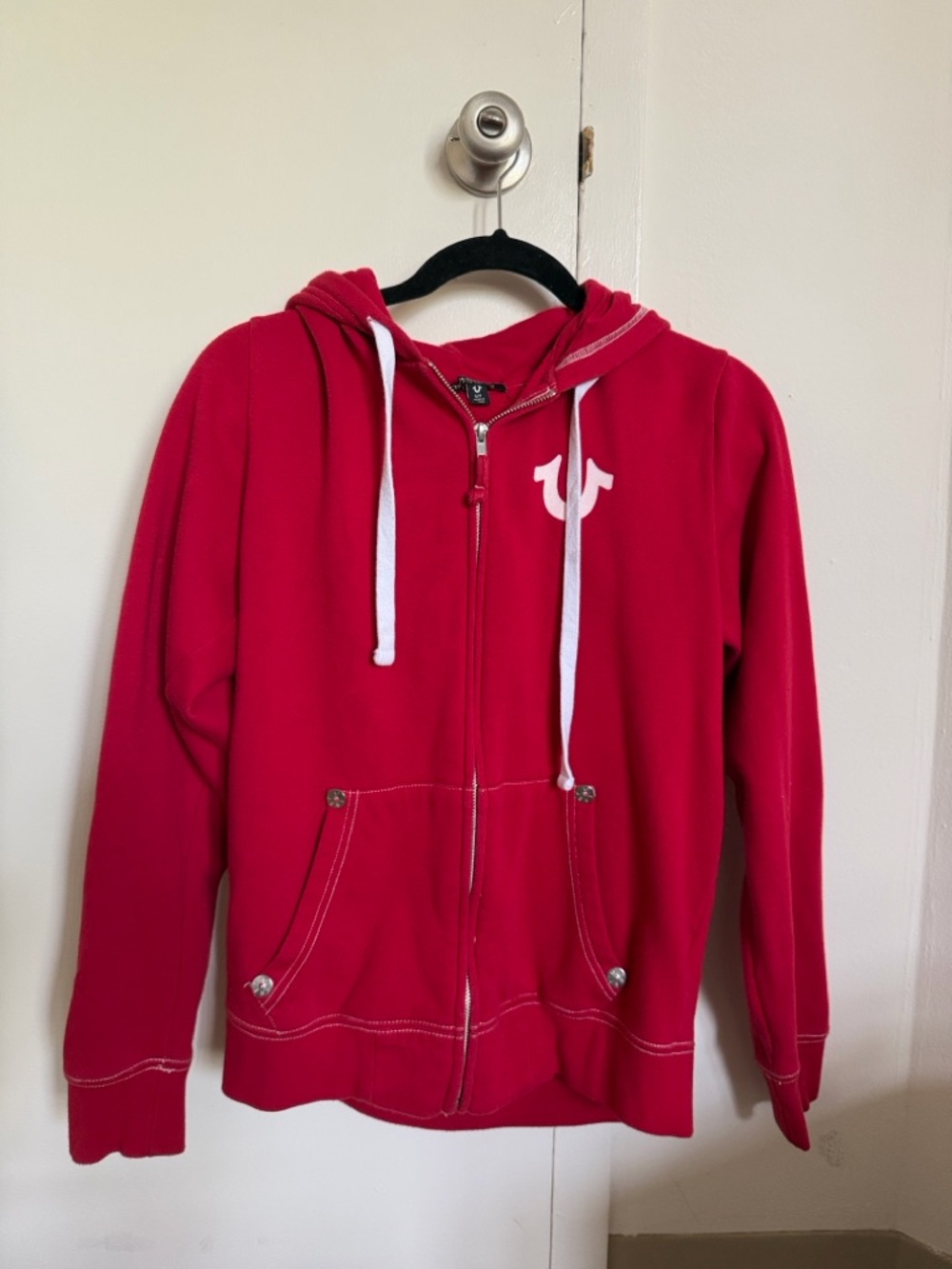 True Religion Red Hoodie with White Logo